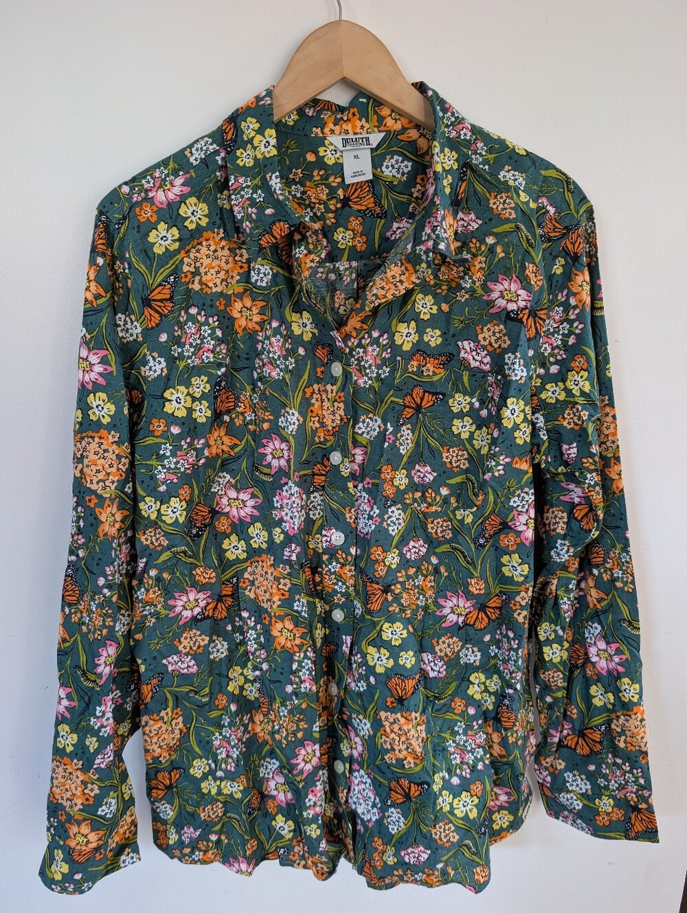 Duluth Trading Co Chick-Nic Long Sleeve Shirt Midnight Green Monarch XL